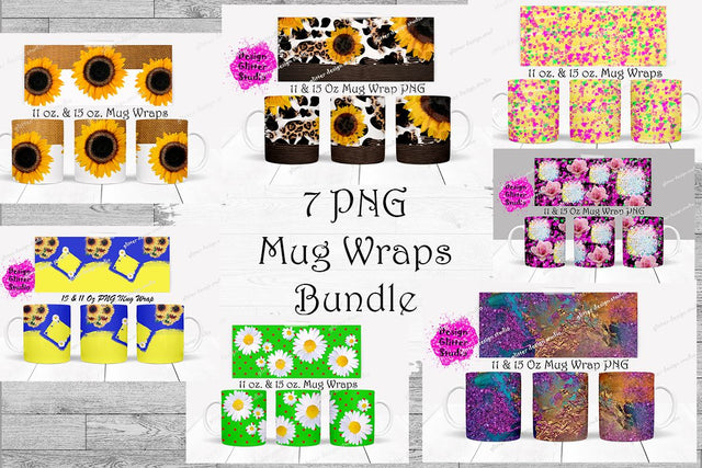 Mugs Sublimation Design Mini Bundles,11 & 15 oz. Mug Sublimation Pack, Ceramic tea cup design, Cricut mug press design bundle,7 designs templates Digital Pattern ArtStudio 