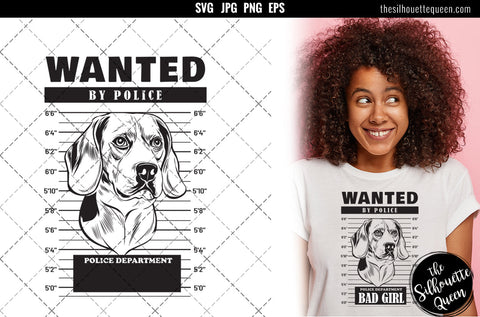 Mugshot of Beagle Dog holding banner behind bars SVG Loveleen Kaur 