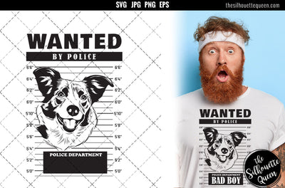 Mugshot of Border Collie Dog holding banner behind bars SVG Loveleen Kaur 