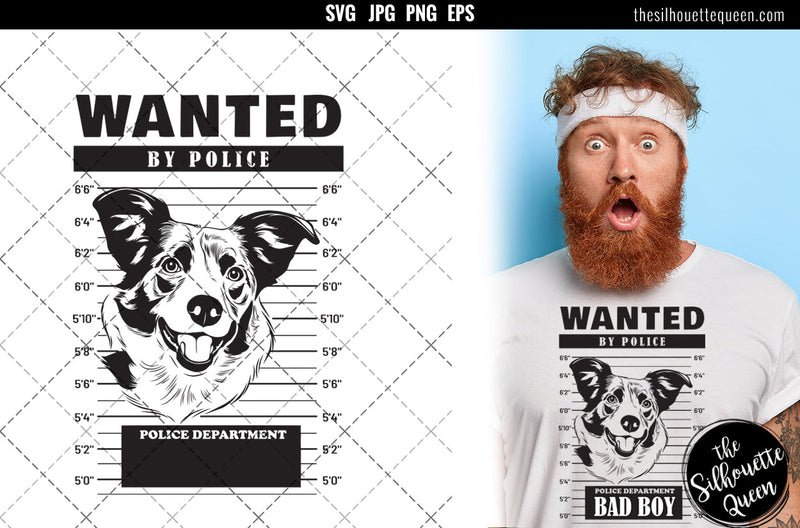 Mugshot of Border Collie Dog holding banner behind bars SVG Loveleen Kaur 