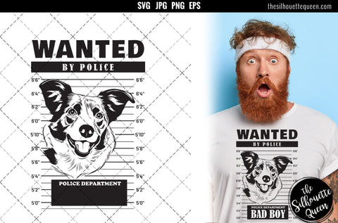 Mugshot of Border Collie Dog holding banner behind bars SVG Loveleen Kaur 