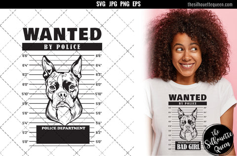 Mugshot of Boston Terrier Dog holding banner behind bars SVG Loveleen Kaur 