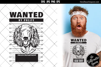 Mugshot of Boykin Spaniel Dog holding banner behind bars SVG Loveleen Kaur 
