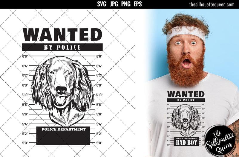 Mugshot of Boykin Spaniel Dog holding banner behind bars SVG Loveleen Kaur 