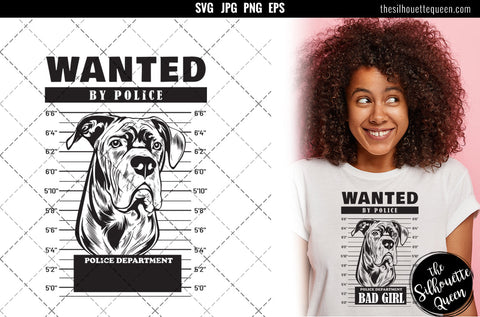 Mugshot of cane corso Dog holding banner behind bars SVG Loveleen Kaur 