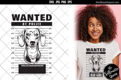 Mugshot of Dachshund Dog holding banner behind bars SVG Loveleen Kaur 