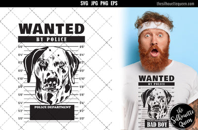 Mugshot of dalmatian Dog holding banner behind bars SVG Loveleen Kaur 