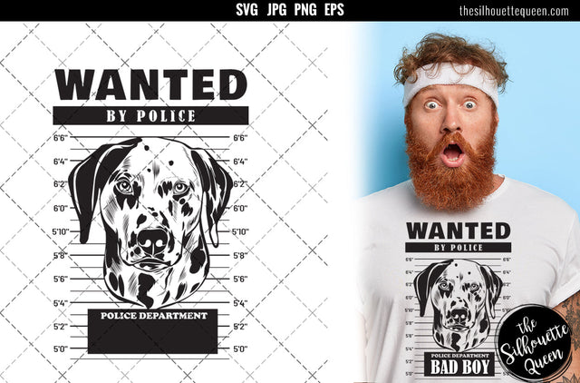 Mugshot of dalmatian Dog holding banner behind bars SVG Loveleen Kaur 