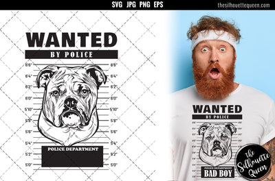 Mugshot of English Bulldog Dog holding banner behind bars SVG Loveleen Kaur 