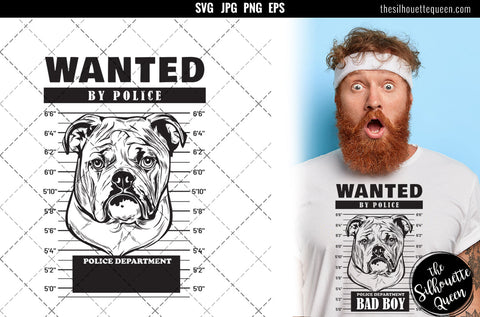 Mugshot of English Bulldog Dog holding banner behind bars SVG Loveleen Kaur 