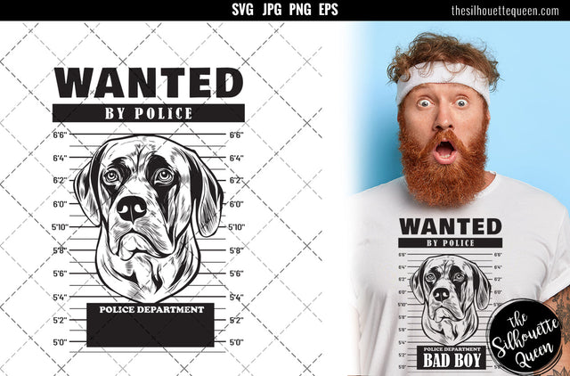 Mugshot of English Mastiff Dog holding banner behind bars SVG Loveleen Kaur 