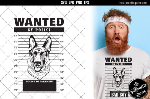 Mugshot of German Shepherd Dog holding banner behind bars SVG Loveleen Kaur 