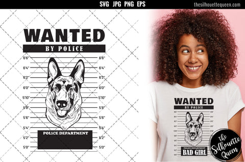 Mugshot of German Shepherd Dog holding banner behind bars SVG Loveleen Kaur 