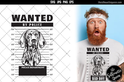 Mugshot of German SHorthair Pointer Dog holding banner behind bars SVG Loveleen Kaur 