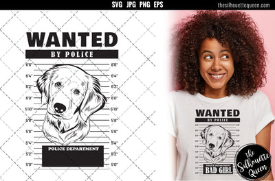 Mugshot of Golden Retriever Dog holding banner behind bars SVG Loveleen Kaur 
