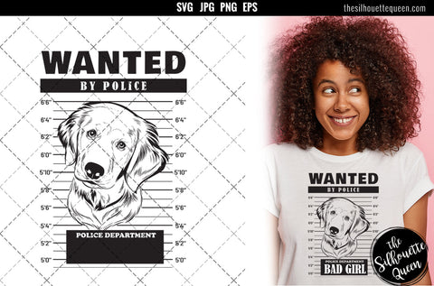 Mugshot of Golden Retriever Dog holding banner behind bars SVG Loveleen Kaur 