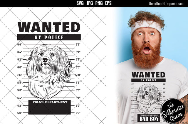 Mugshot of Havanese Dog holding banner behind bars SVG Loveleen Kaur 
