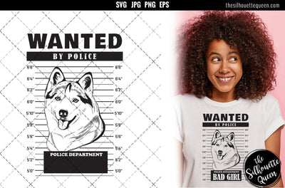 Mugshot of Husky Dog holding banner behind bars SVG Loveleen Kaur 