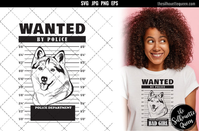 Mugshot of Husky Dog holding banner behind bars SVG Loveleen Kaur 