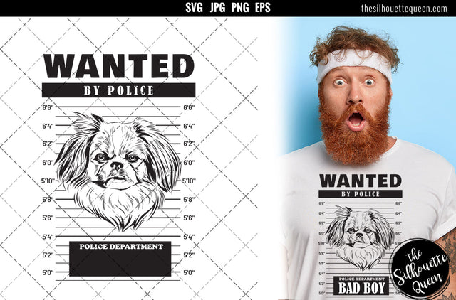 Mugshot of pekingese Dog holding banner behind bars SVG Loveleen Kaur 