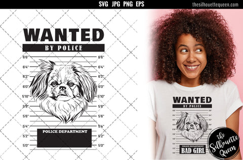 Mugshot of pekingese Dog holding banner behind bars SVG Loveleen Kaur 