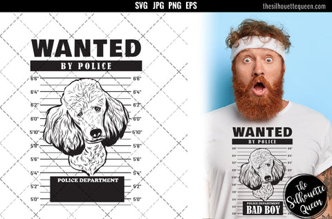 Mugshot of Poodle Dog holding banner behind bars SVG Loveleen Kaur 