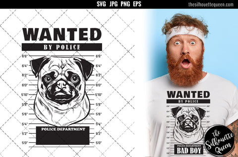Mugshot of Pug Dog holding banner behind bars SVG Loveleen Kaur 