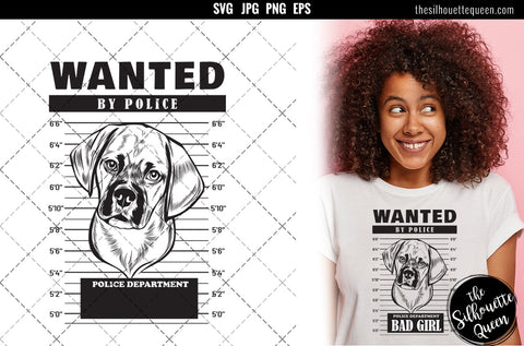 Mugshot of Puggle Dog holding banner behind bars SVG Loveleen Kaur 