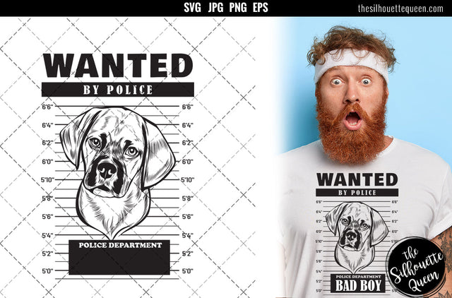 Mugshot of Puggle Dog holding banner behind bars SVG Loveleen Kaur 