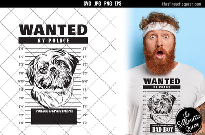 Mugshot of Shih Tzu Dog holding banner behind bars SVG Loveleen Kaur 