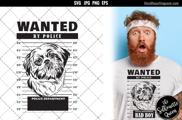 Mugshot of Shih Tzu Dog holding banner behind bars SVG Loveleen Kaur 