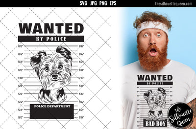 Mugshot of Yorkshire Terrier Dog holding banner behind bars SVG Loveleen Kaur 
