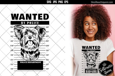 Mugshot of Yorkshire Terrier Dog holding banner behind bars SVG Loveleen Kaur 