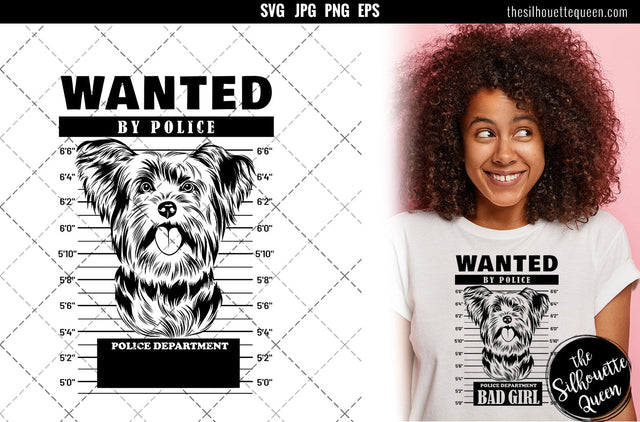 Mugshot of Yorkshire Terrier Dog holding banner behind bars SVG Loveleen Kaur 