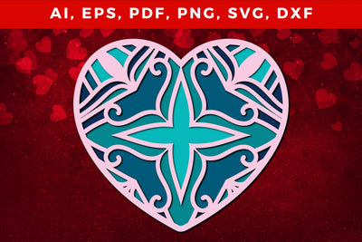 multi-layered 3D Valentine Hearts SVG, Layered Heart, 3D Heart, 3D Mandala, Heart Mandala, Valentine Card SVG, Papercut Heart, Valentine Mandala SVG MD JOYNAL ABDIN 