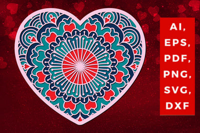 multi-layered 3D Valentine Hearts SVG, Layered Heart, 3D Heart, 3D Mandala, Heart Mandala, Valentine Card SVG, Papercut Heart, Valentine Mandala SVG MD JOYNAL ABDIN 