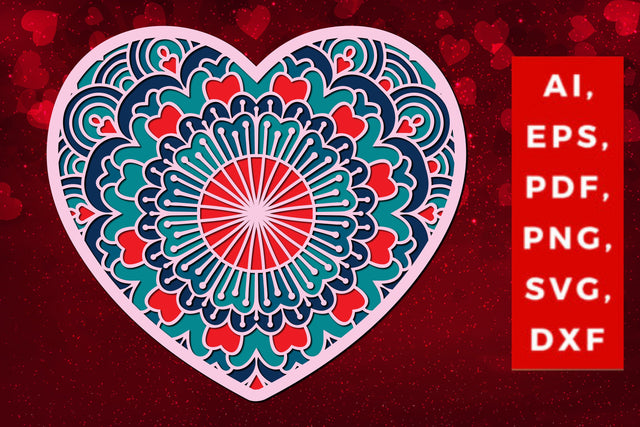multi-layered 3D Valentine Hearts SVG, Layered Heart, 3D Heart, 3D Mandala, Heart Mandala, Valentine Card SVG, Papercut Heart, Valentine Mandala SVG MD JOYNAL ABDIN 