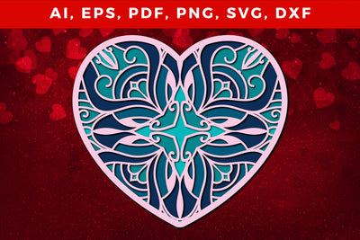 multi-layered 3D Valentine Hearts SVG, Layered Heart, 3D Heart, 3D Mandala, Heart Mandala, Valentine Card SVG, Papercut Heart, Valentine Mandala SVG MD JOYNAL ABDIN 