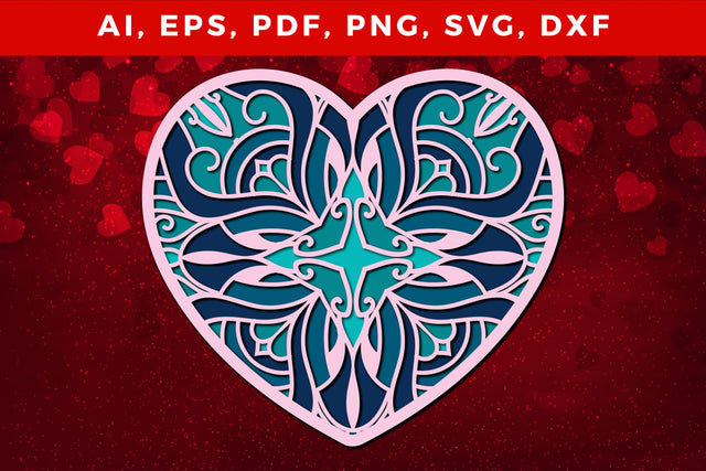 multi-layered 3D Valentine Hearts SVG, Layered Heart, 3D Heart, 3D Mandala, Heart Mandala, Valentine Card SVG, Papercut Heart, Valentine Mandala SVG MD JOYNAL ABDIN 
