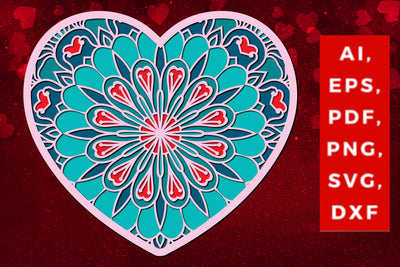 multi-layered 3D Valentine Hearts SVG, Layered Heart, 3D Heart, 3D Mandala, Heart Mandala, Valentine Card SVG, Papercut Heart, Valentine Mandala SVG MD JOYNAL ABDIN 