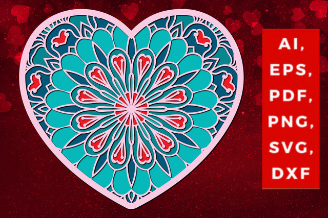 multi-layered 3D Valentine Hearts SVG, Layered Heart, 3D Heart, 3D Mandala, Heart Mandala, Valentine Card SVG, Papercut Heart, Valentine Mandala SVG MD JOYNAL ABDIN 