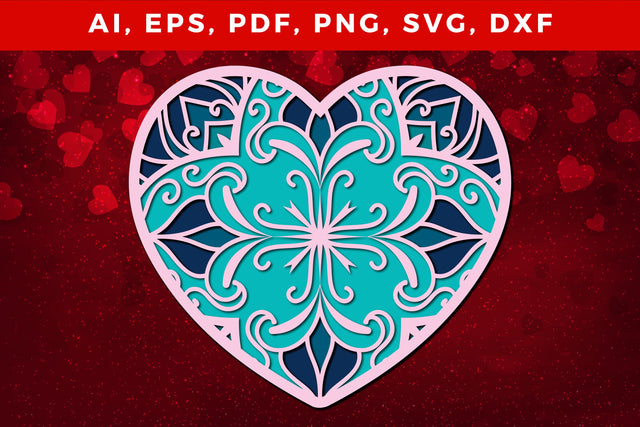 multi-layered 3D Valentine Hearts SVG, Layered Heart, 3D Heart, 3D Mandala, Heart Mandala, Valentine Card SVG, Papercut Heart, Valentine Mandala SVG MD JOYNAL ABDIN 