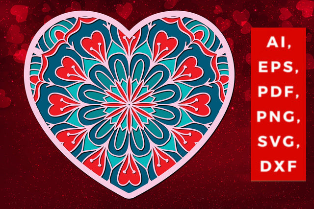 multi-layered 3D Valentine Hearts SVG, Layered Heart, 3D Heart, 3D Mandala, Heart Mandala, Valentine Card SVG, Papercut Heart, Valentine Mandala SVG MD JOYNAL ABDIN 