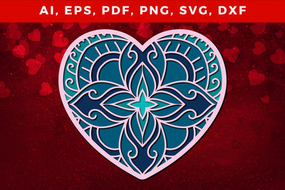 multi-layered 3D Valentine Hearts SVG, Layered Heart, 3D Heart, 3D Mandala, Heart Mandala, Valentine Card SVG, Papercut Heart, Valentine Mandala SVG MD JOYNAL ABDIN 