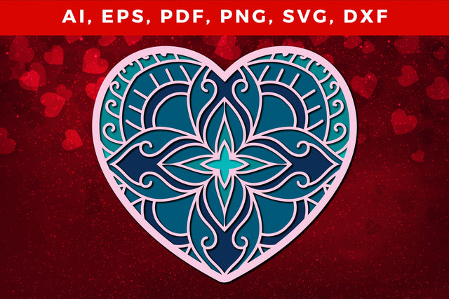 multi-layered 3D Valentine Hearts SVG, Layered Heart, 3D Heart, 3D Mandala, Heart Mandala, Valentine Card SVG, Papercut Heart, Valentine Mandala SVG MD JOYNAL ABDIN 