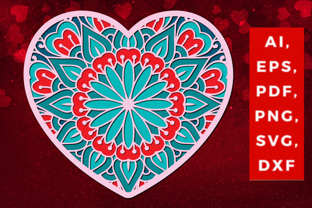 multi-layered 3D Valentine Hearts SVG, Layered Heart, 3D Heart, 3D Mandala, Heart Mandala, Valentine Card SVG, Papercut Heart, Valentine Mandala SVG MD JOYNAL ABDIN 