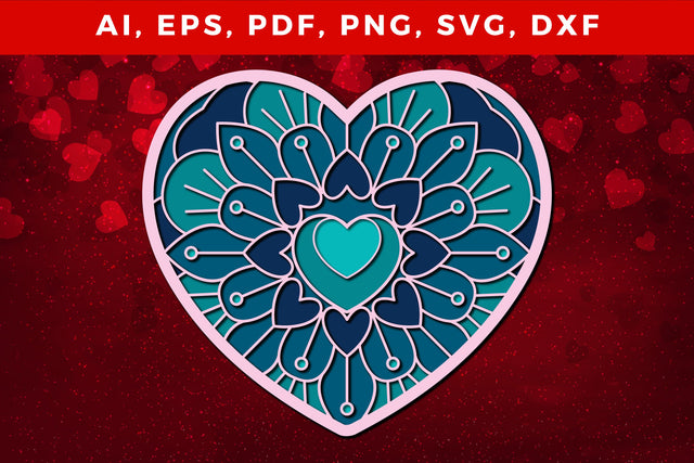 multi-layered 3D Valentine Hearts SVG, Layered Heart, 3D Heart, 3D Mandala, Heart Mandala, Valentine Card SVG, Papercut Heart, Valentine Mandala SVG MD JOYNAL ABDIN 
