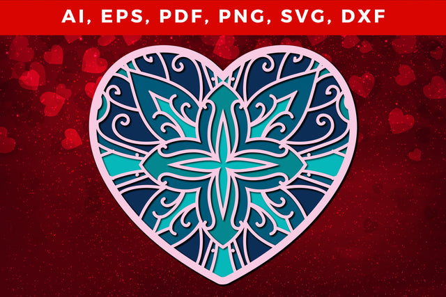 multi-layered 3D Valentine Hearts SVG, Layered Heart, 3D Heart, 3D Mandala, Heart Mandala, Valentine Card SVG, Papercut Heart, Valentine Mandala SVG MD JOYNAL ABDIN 