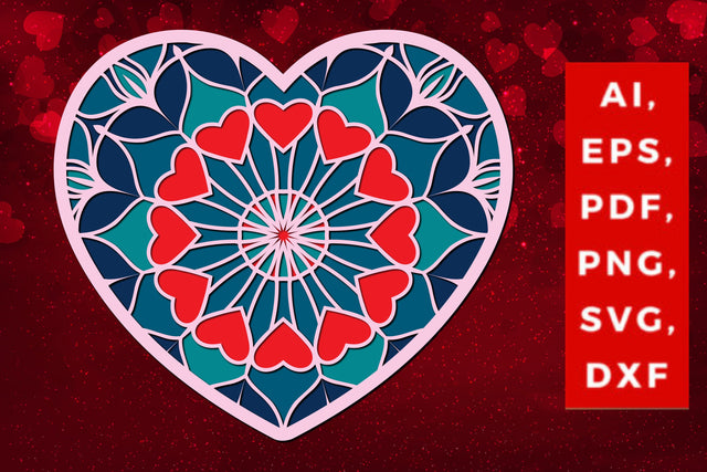 multi-layered 3D Valentine Hearts SVG, Layered Heart, 3D Heart, 3D Mandala, Heart Mandala, Valentine Card SVG, Papercut Heart, Valentine Mandala SVG MD JOYNAL ABDIN 