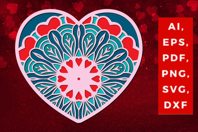 multi-layered 3D Valentine Hearts SVG, Layered Heart, 3D Heart, 3D Mandala, Heart Mandala, Valentine Card SVG, Papercut Heart, Valentine Mandala SVG MD JOYNAL ABDIN 